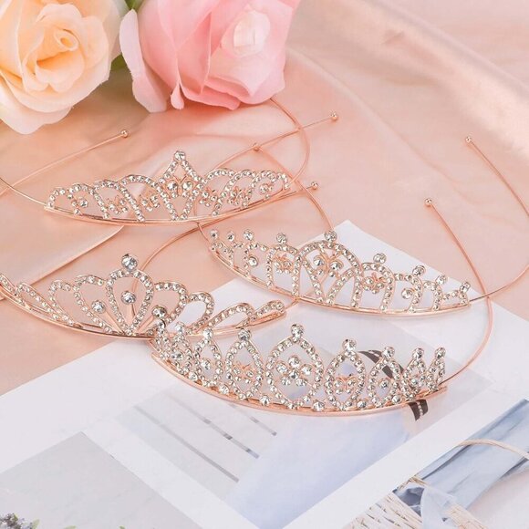 8 Pack Princess Crown Tiaras Rhinestones Rose Gold for Weddings Proms main image 7